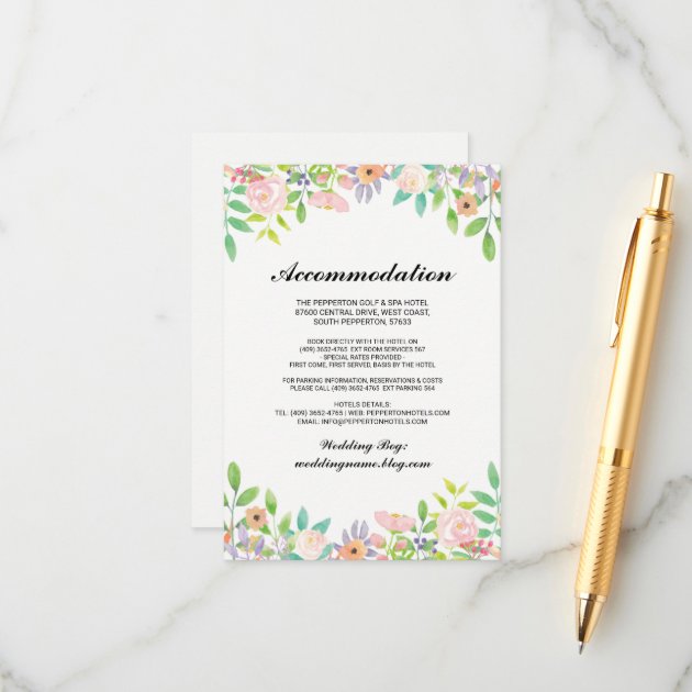 Wedding Accommodation Cards Watercolour Florals