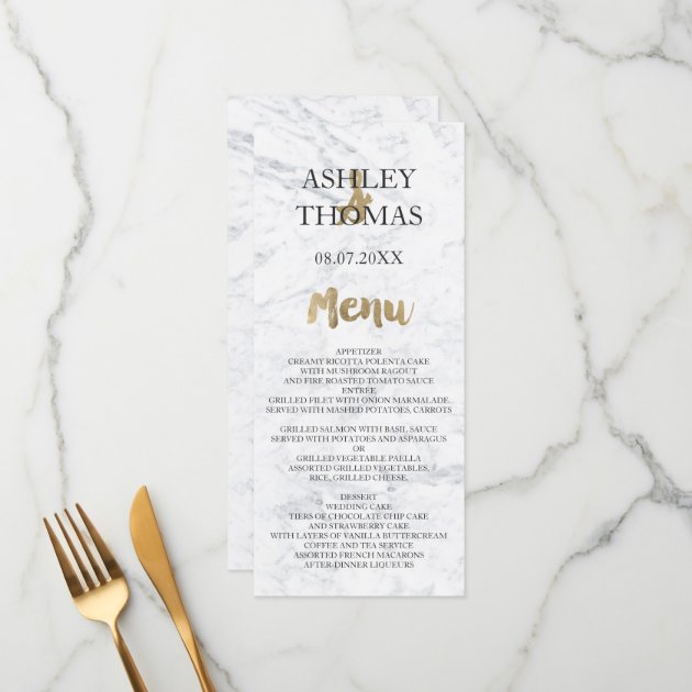 Chic Faux Gold Typography Marble Wedding Menu