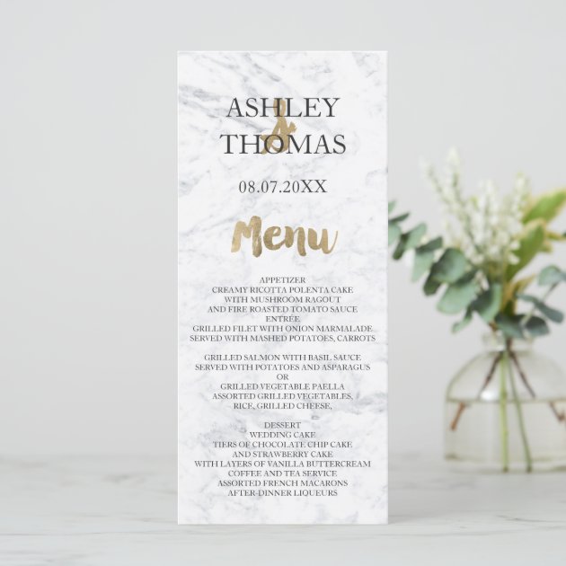 Chic Faux Gold Typography Marble Wedding Menu