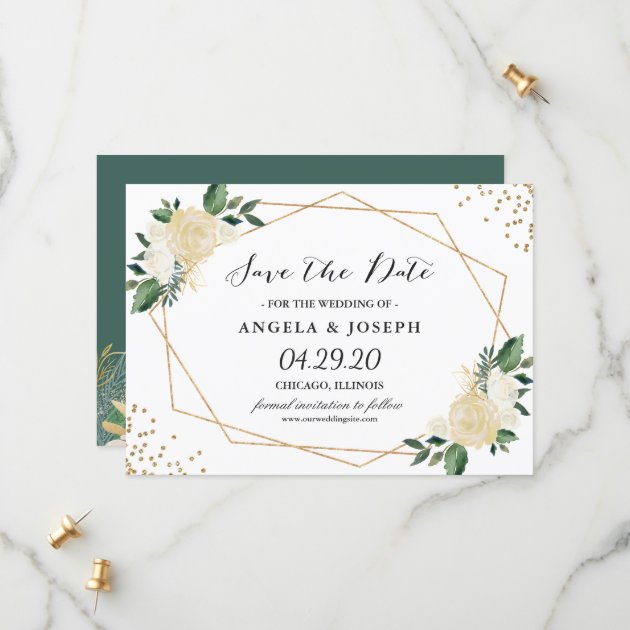 Rustic Greenery Gold Glitters Floral Save The Date
