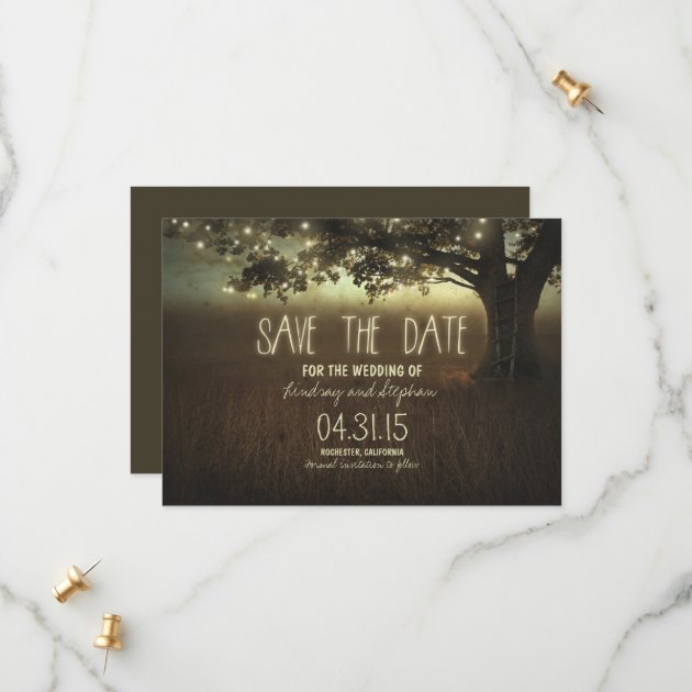Romantic Night Lights Rustic Save The Date Cards