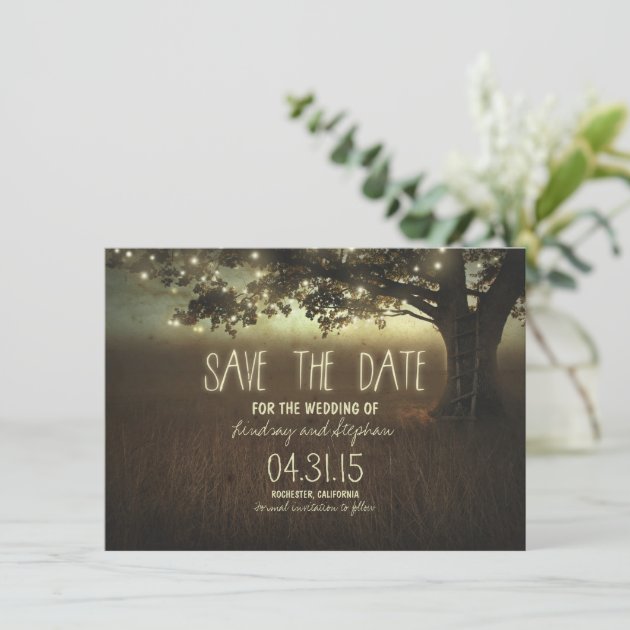 Romantic Night Lights Rustic Save The Date Cards