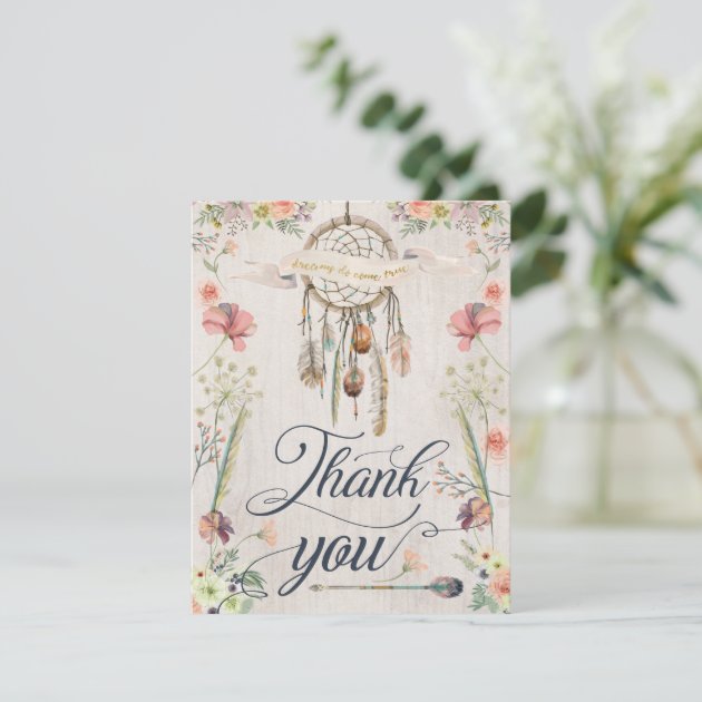 Dream Catcher Boho Floral Painted Thank You Cards