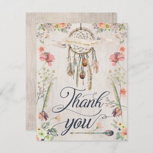 Dream Catcher Boho Floral Painted Thank You Cards