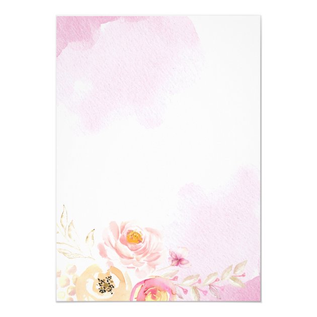 Chic Girly Pink & Gold Floral Watercolor Wedding Invitation