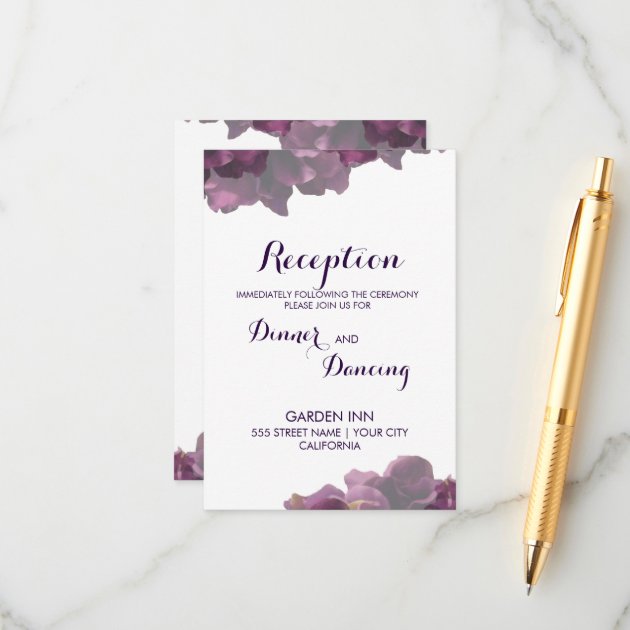 Purple Floral Reception Card