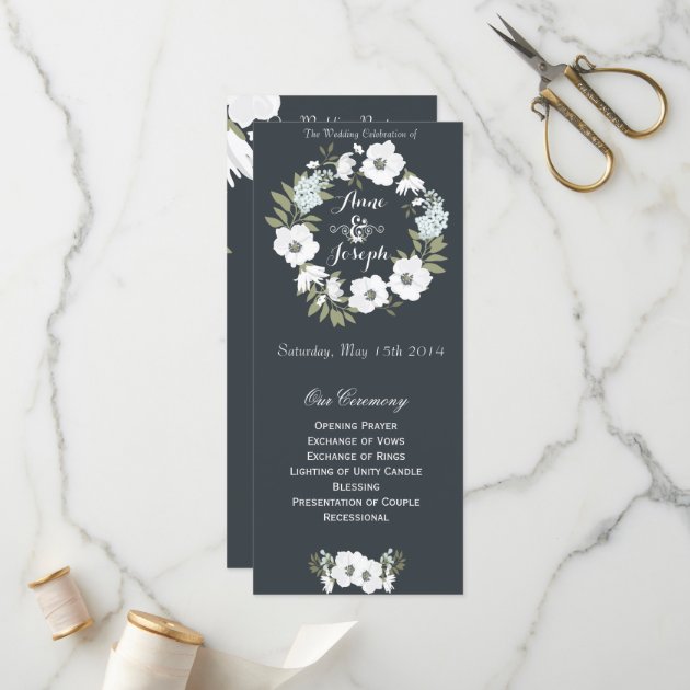 Black And White Floral Wedding Program