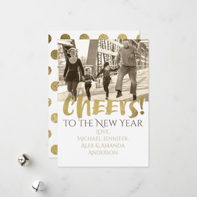 Cheers To The New Year Gold & White Photo Holiday Card