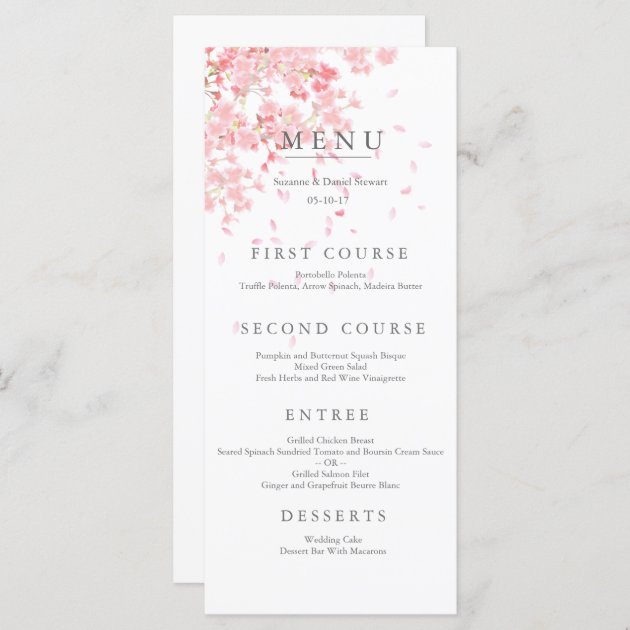 Pink Blossom Wedding Menu Card