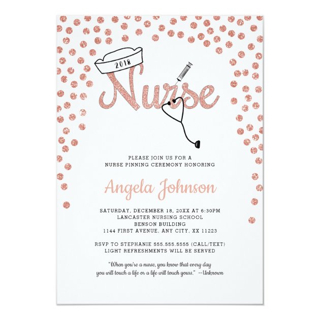 Girly Nurse Pinning Ceremony + Faux Rose Glitter Invitation
