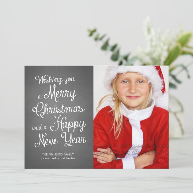 Chalkboard Holiday Photo Christmas Wishes Coral