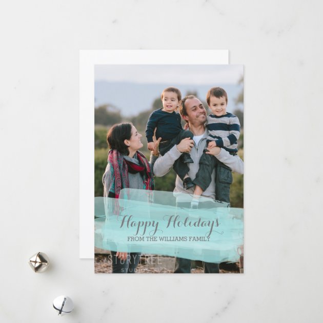 Turquoise Watercolor Brushstroke Photo Card