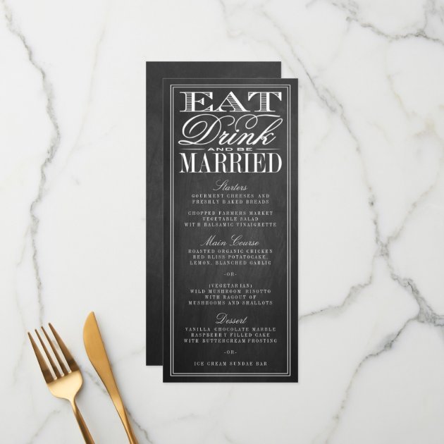 Eat, Drink & Be Married Chalkboard Wedding Menus