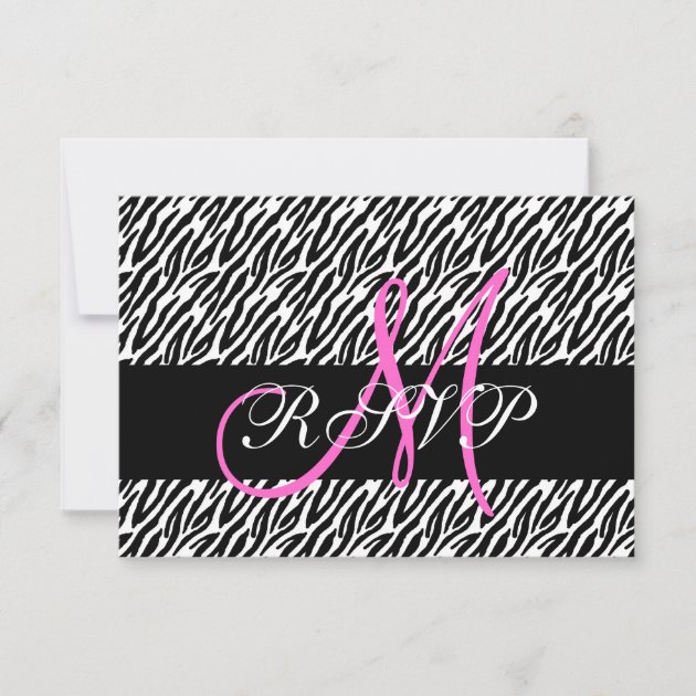 Pink Monogram Zebra Print Wedding RSVP Card
