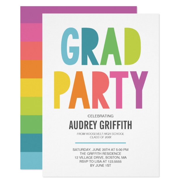 Bright Colorful Grad Party Invitation