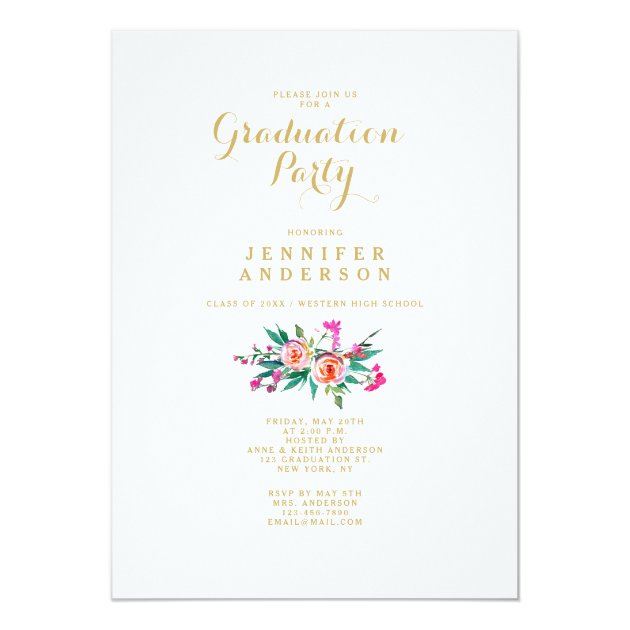 Elegant Floral Gold Chic Photo Graduation Party Card
