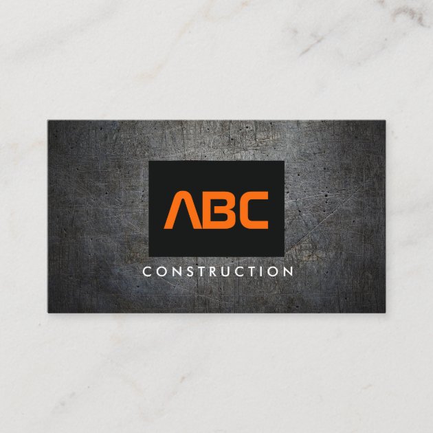 Black/Orange Monogram Grunge Metal Construction II Business Card (front side)