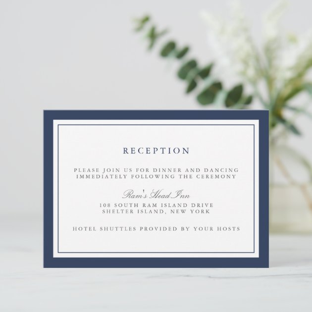 Navy And White Border Wedding Reception Card