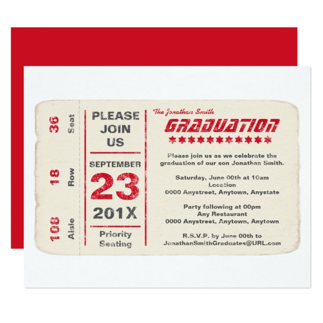 Sports Star Ticket Graduation, Red Invitation