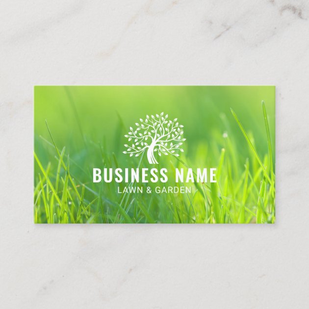 Lawn & Garden Care Tree Logo Green Landscaping Business Card