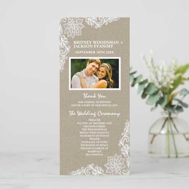 Country Photo Burlap And Lace Wedding Programs