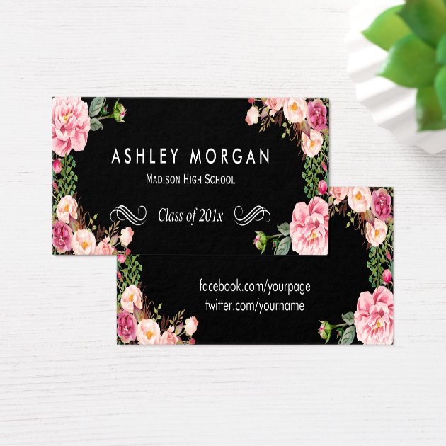 Stylish Floral Flowers Graduation Name Card