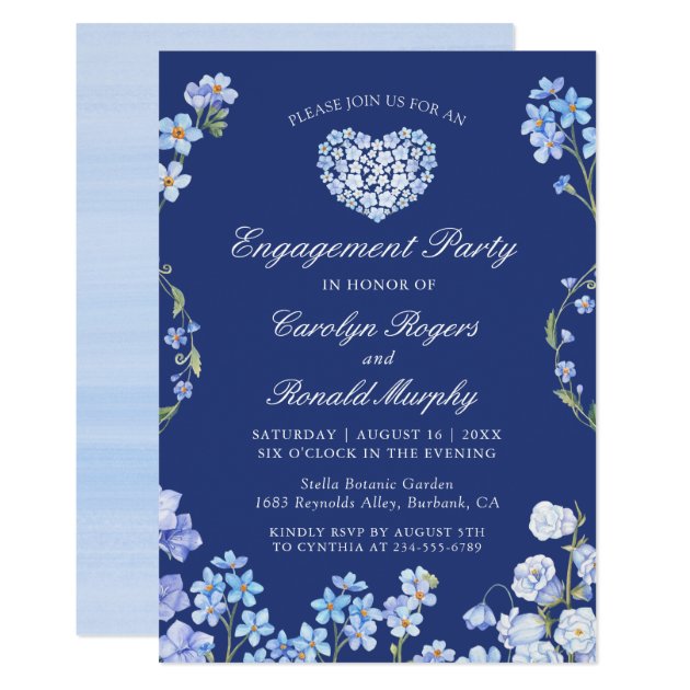 Forget Me Nots Floral Love Heart Engagement Party Invitation
