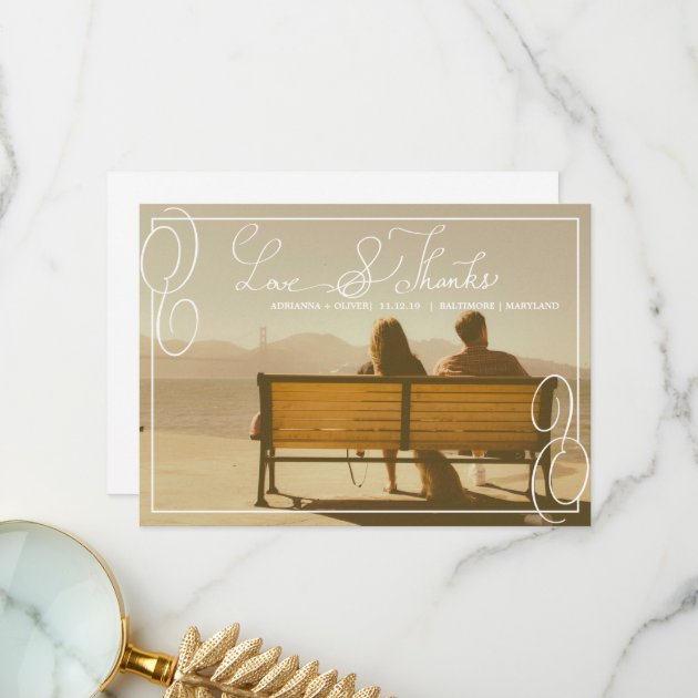 Casual Border Wedding Love And Thanks Typography Thank You Card