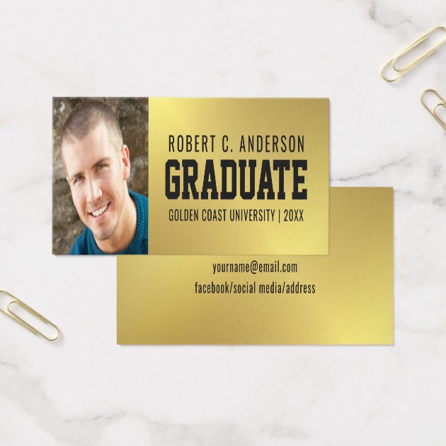 Graduation Photo Name Card Faux Gold Foil