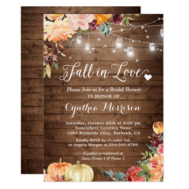 Fall in Love Floral String Lights Bridal Shower Invitation