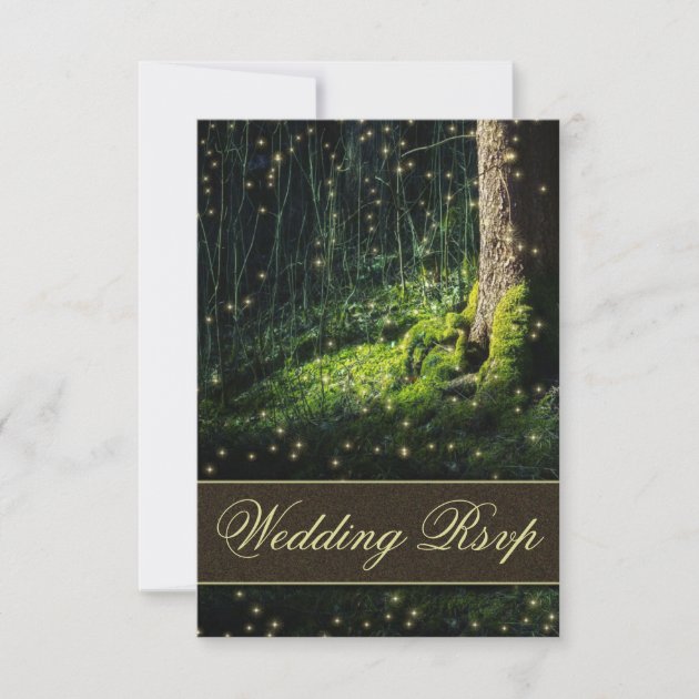 Moss Enchanted Forest Firefly Wedding RSVP Cards