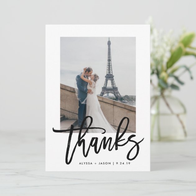 Elegant Thanks | Typography And Wedding Photo Thank You Card