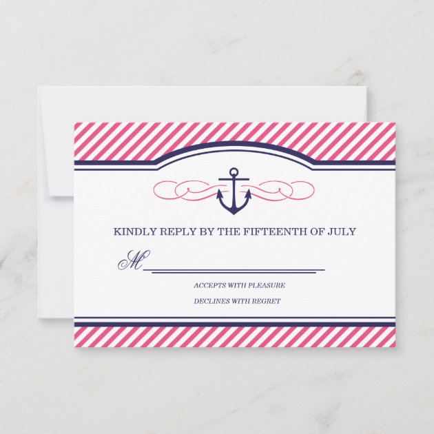 Navy and Pink Nautical Anchor Wedding RSVP Card