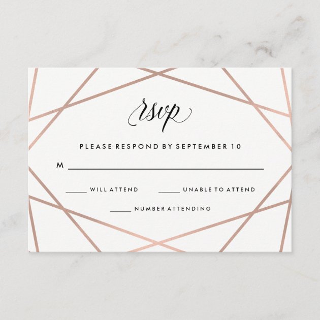 Geometric Faux Rose Gold And Black Wedding RSVP