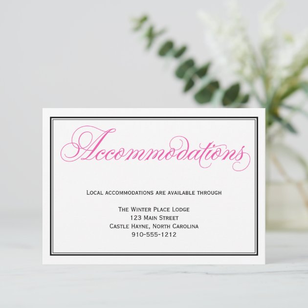 Pink Calligraphy Script Wedding Accommodations Enclosure Card