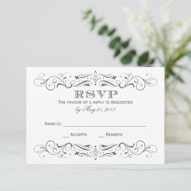Vintage Wedding RSVP Cards | Gray Elegant Flourish