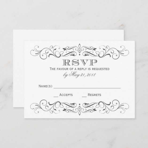 Vintage Wedding RSVP Cards | Gray Elegant Flourish