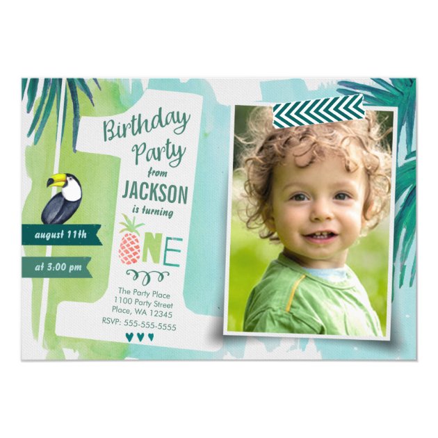 First Birthday Party Tropics Jungle Invitation Boy