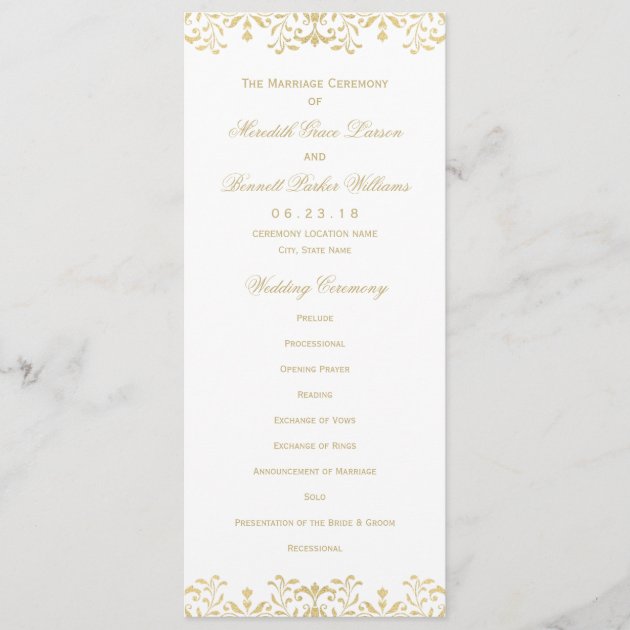 Wedding Ceremony Program | Gold Vintage Glamour