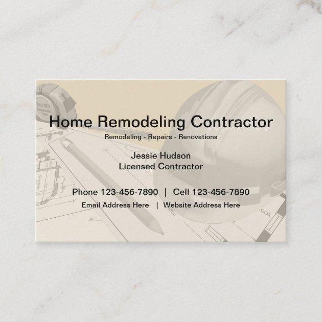 Construction And Remodeling Contractor Business Card (front side)
