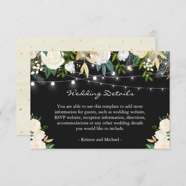 Ivory Cream Floral String Lights Wedding Details Enclosure Card