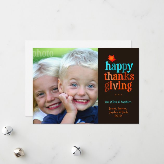 311-Happy Thanksgiving Photo Blue Holiday Card