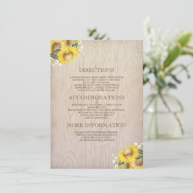 Sunflowers And Baby's Breath Rustic Information Enclosure Card