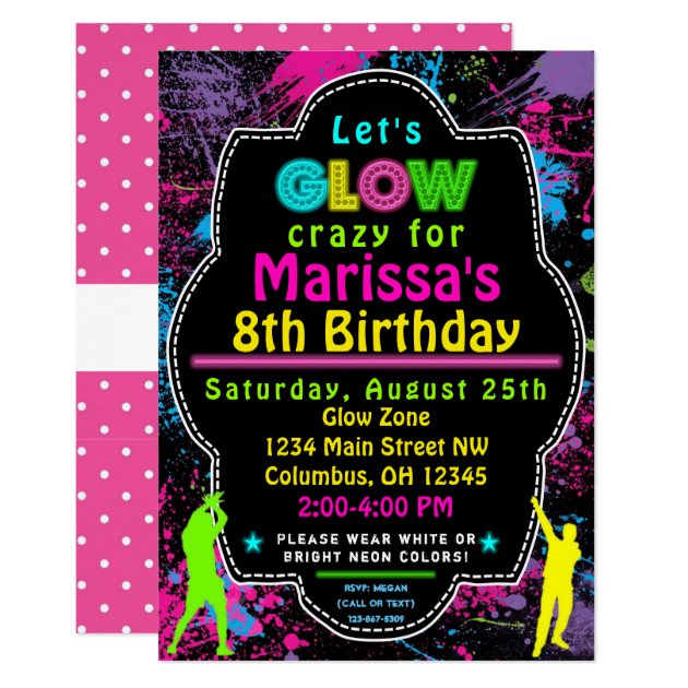 Neon Glow in the Dark Kids  Birthday Party Invite