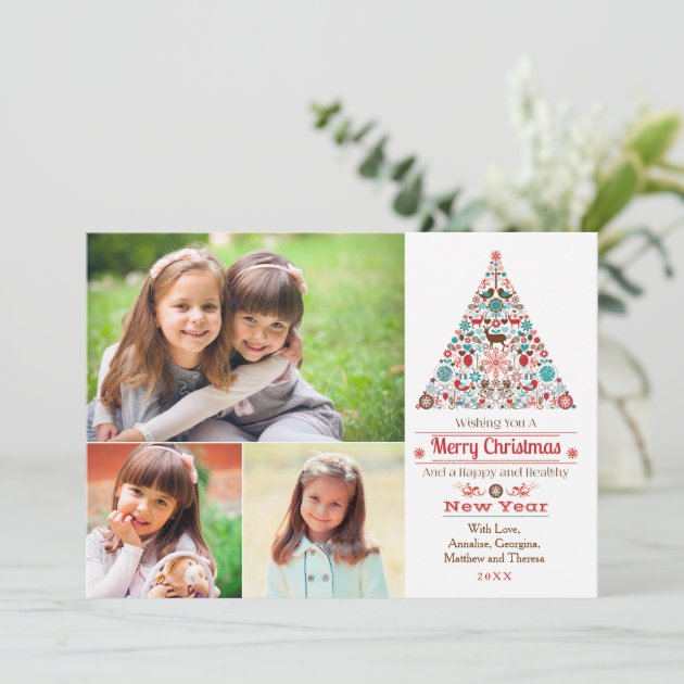 Modern Christmas Tree Multi Photo Holiday Card