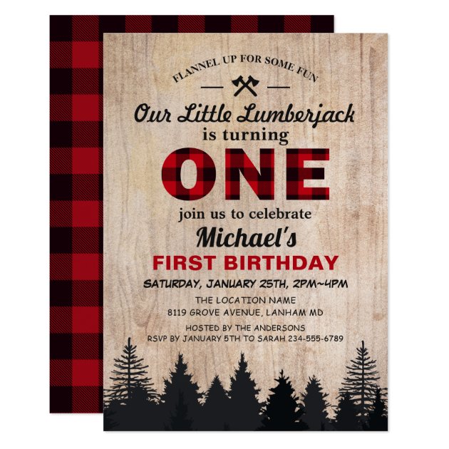 Little Lumberjack 1st Birthday Party Invitation
