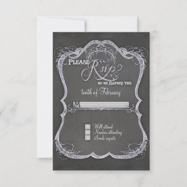 Chalkboard Typographic Leaf Swirl Rustic Wedding RSVP Card