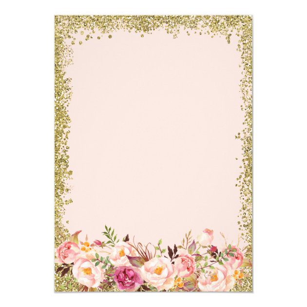 Blush Pink Gold Glitters Floral Bridal Shower Invitation
