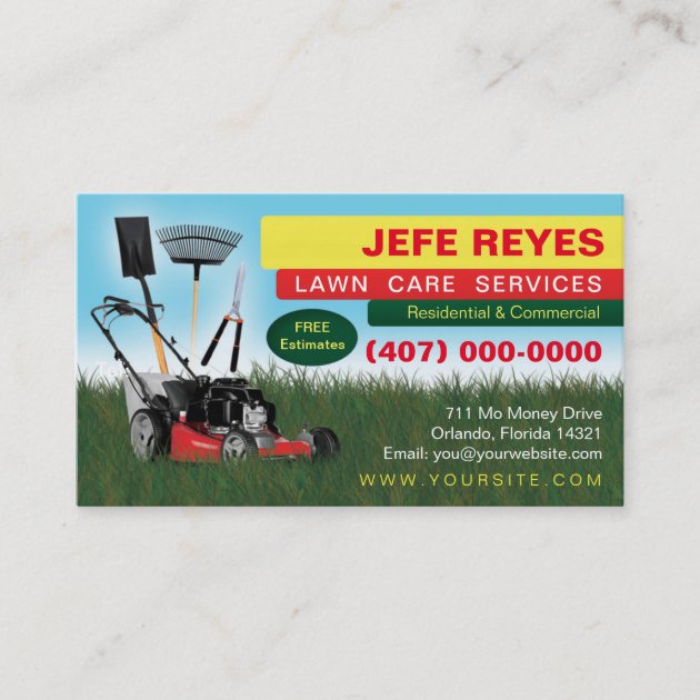 Landscaping Lawn Care Mower Business Card Template (front side)