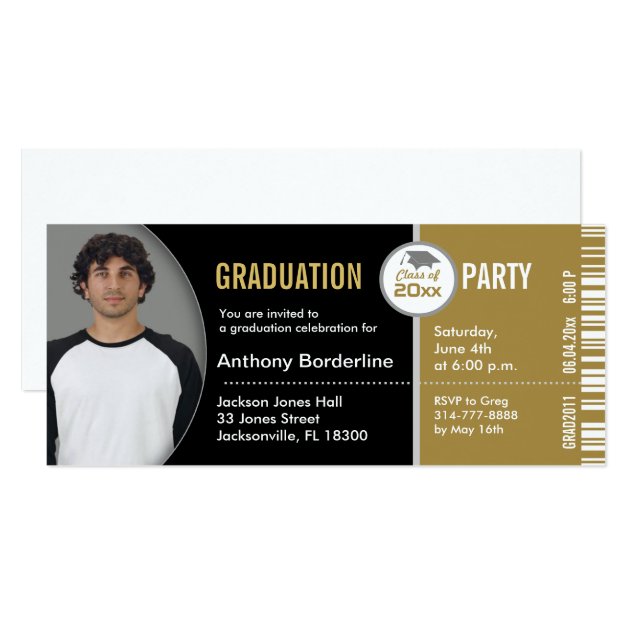 Graduation Ticket Party Invitation TKT313 Gold